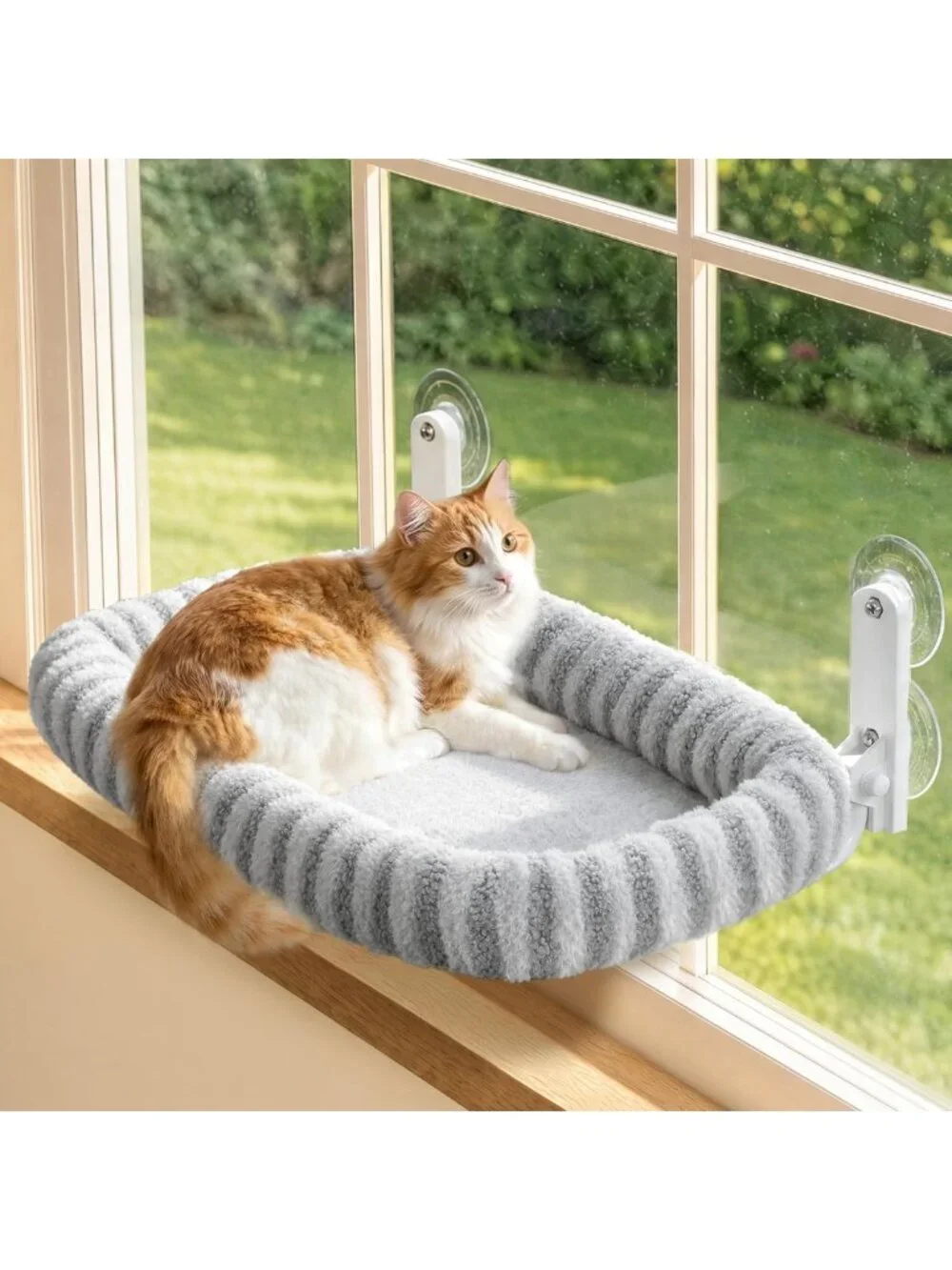 Cozy Foldable Cat Window Perch with Strong Suction Cups - Gray, Large Size
